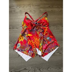 Venus Womens Red Paisley Floral Handkerchief Hem Tankini Swim Top Size 6